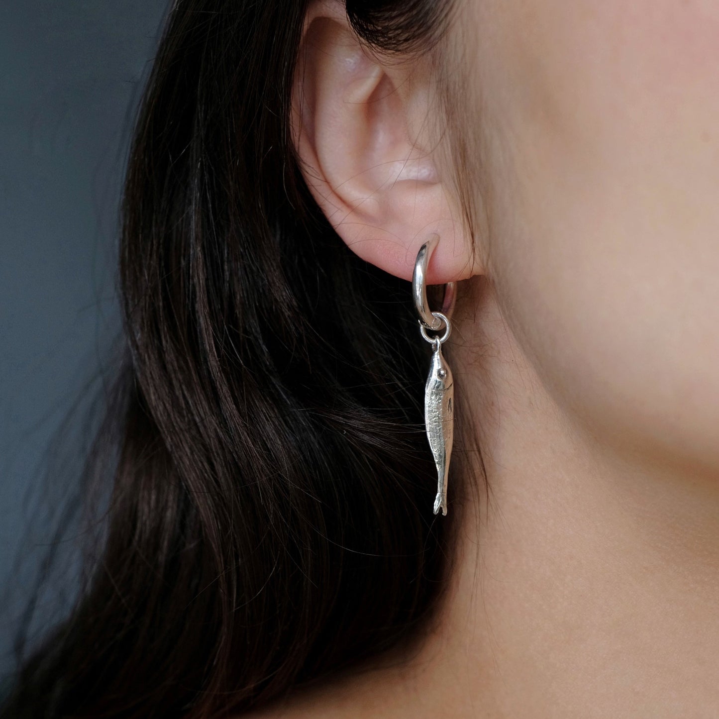 Sterling silver fish earring handmade 925 - Kilka design