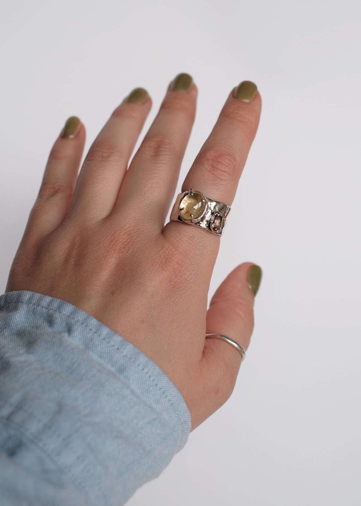 Wide Ring with Citrine and Smoky Quartz