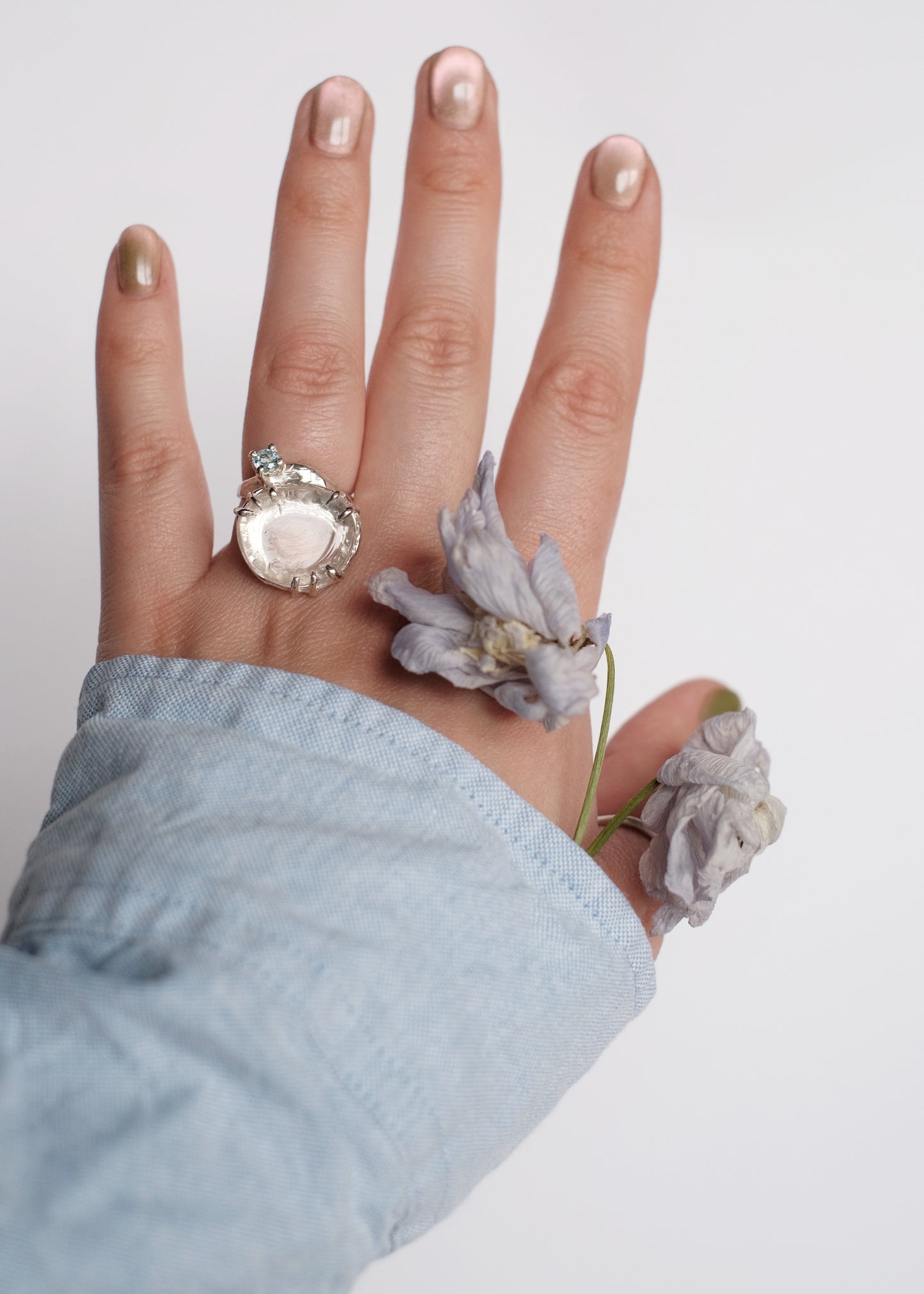 Ring with Large Quartz and Apatite