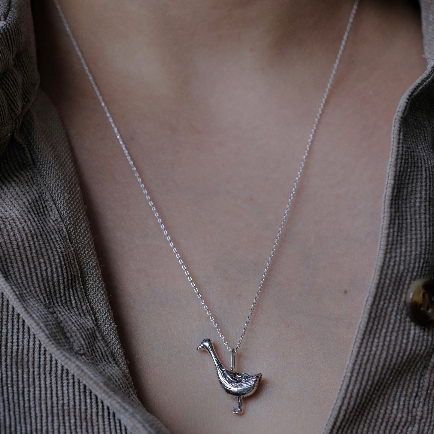 Handmade sterling silver goose pendant Ga-Ga - 925 bird charm jewelry
