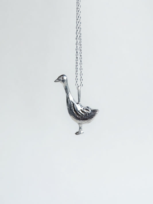Handmade sterling silver goose pendant Ga-Ga - 925 bird charm jewelry