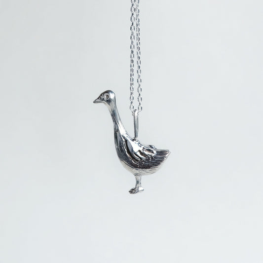 Handmade sterling silver goose pendant Ga-Ga - 925 bird charm jewelry