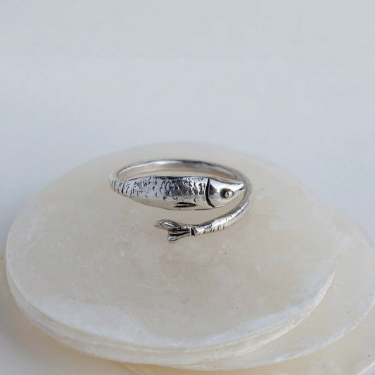 Handmade sterling silver fish ring Kilka - adjustable 925 herring ring