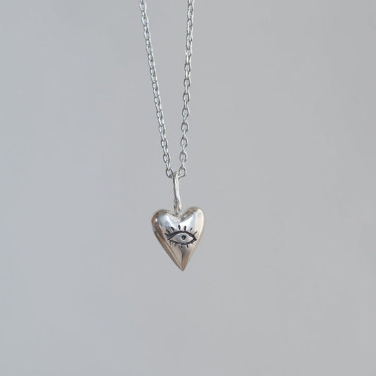 Sterling silver heart pendant with looking eye - Looking Heart design