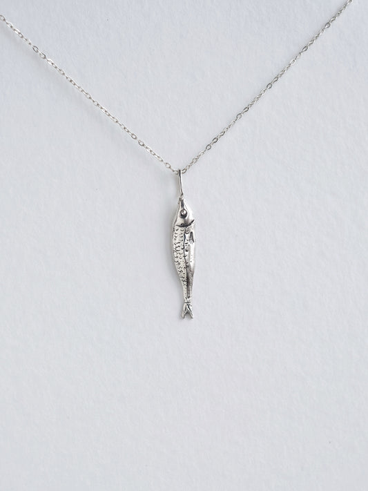 Sterling silver fish pendant on chain - handmade Kilka design