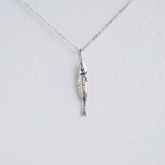 Sterling silver fish pendant on chain - handmade Kilka design