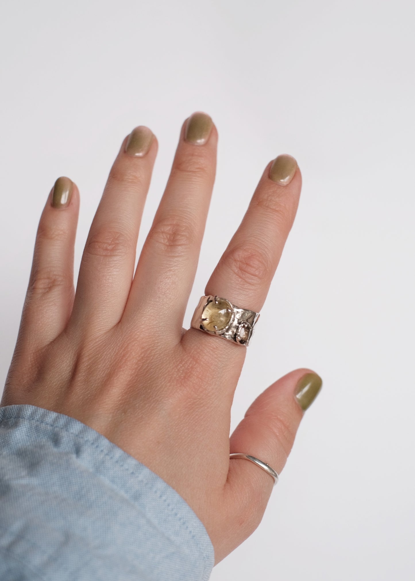 Wide Ring with Citrine and Smoky Quartz